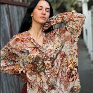 Yavi Autumn Floral Button Up with Ruffle